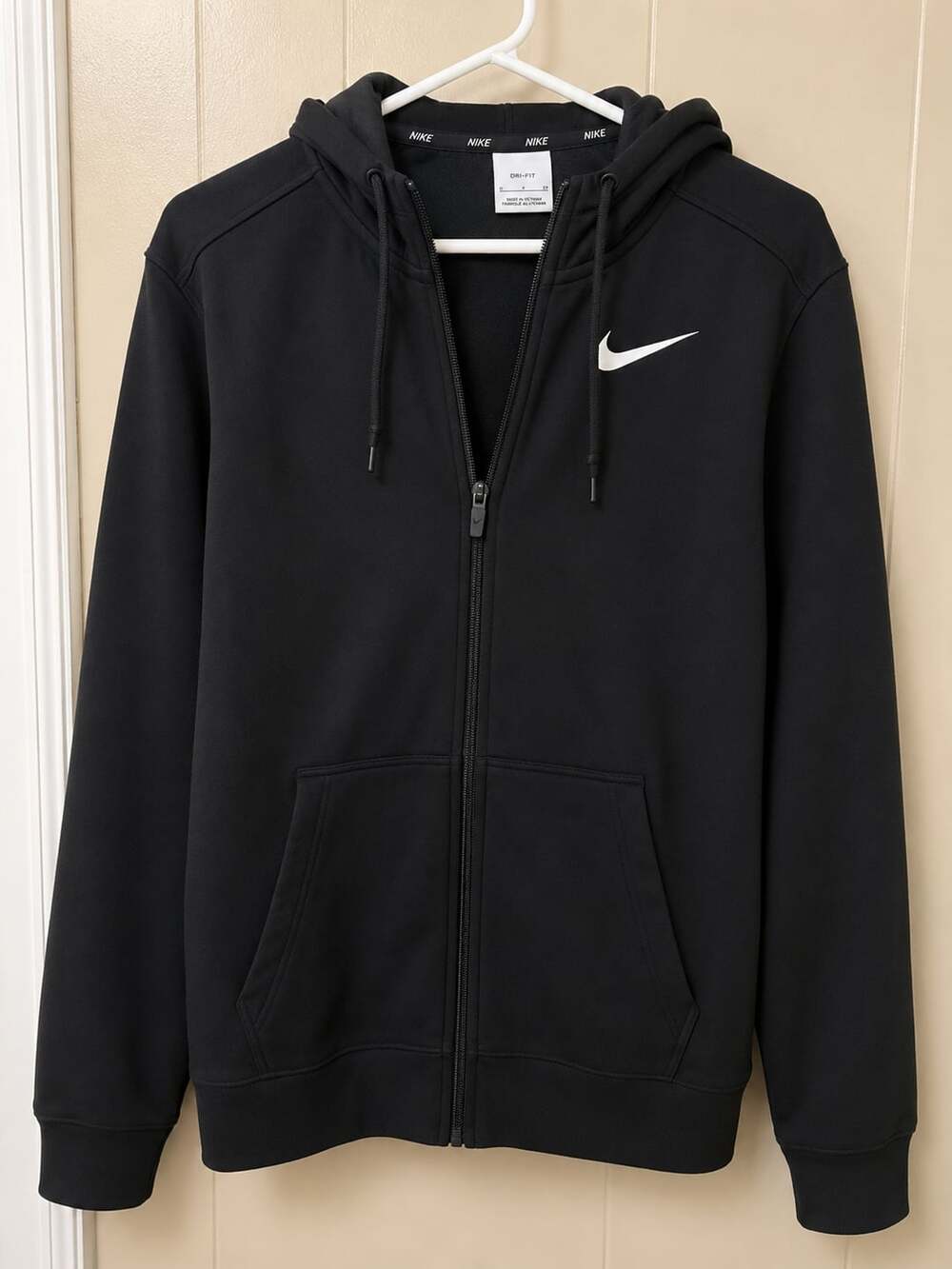 Nike Dri-FIT Black Full-Zip Hoodie with White Swoosh